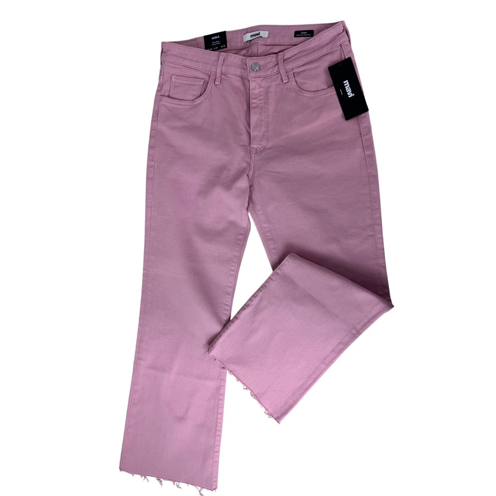 Mavi Anika Crop Flare Jeans Womens 30 Pink NWT Mid Rise Raw Hem Rose Denim